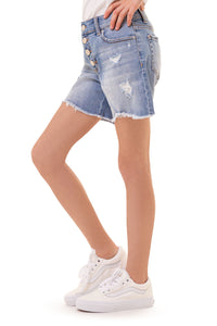 Girls Exposed Button Midi Shorts